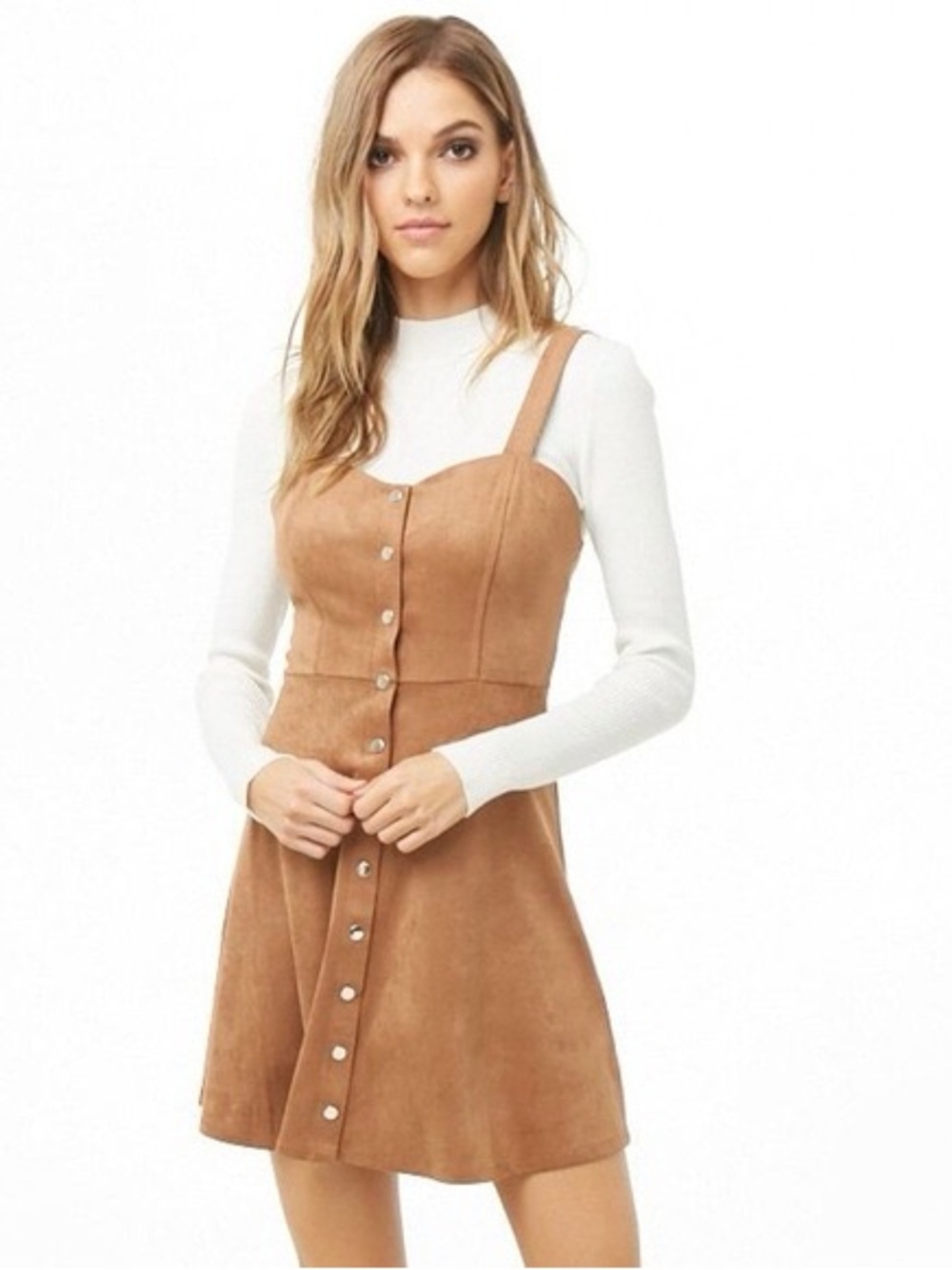 NWT Forever 21 Camel Suede Button-Front Mini Dress